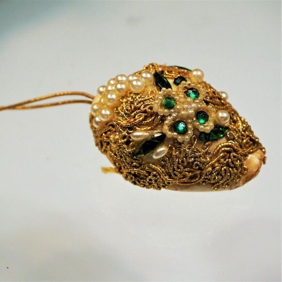 Vintage Christmas Ornament Seashell Beaded Mica Ribbon UNIQUE - Picture 3 of 8